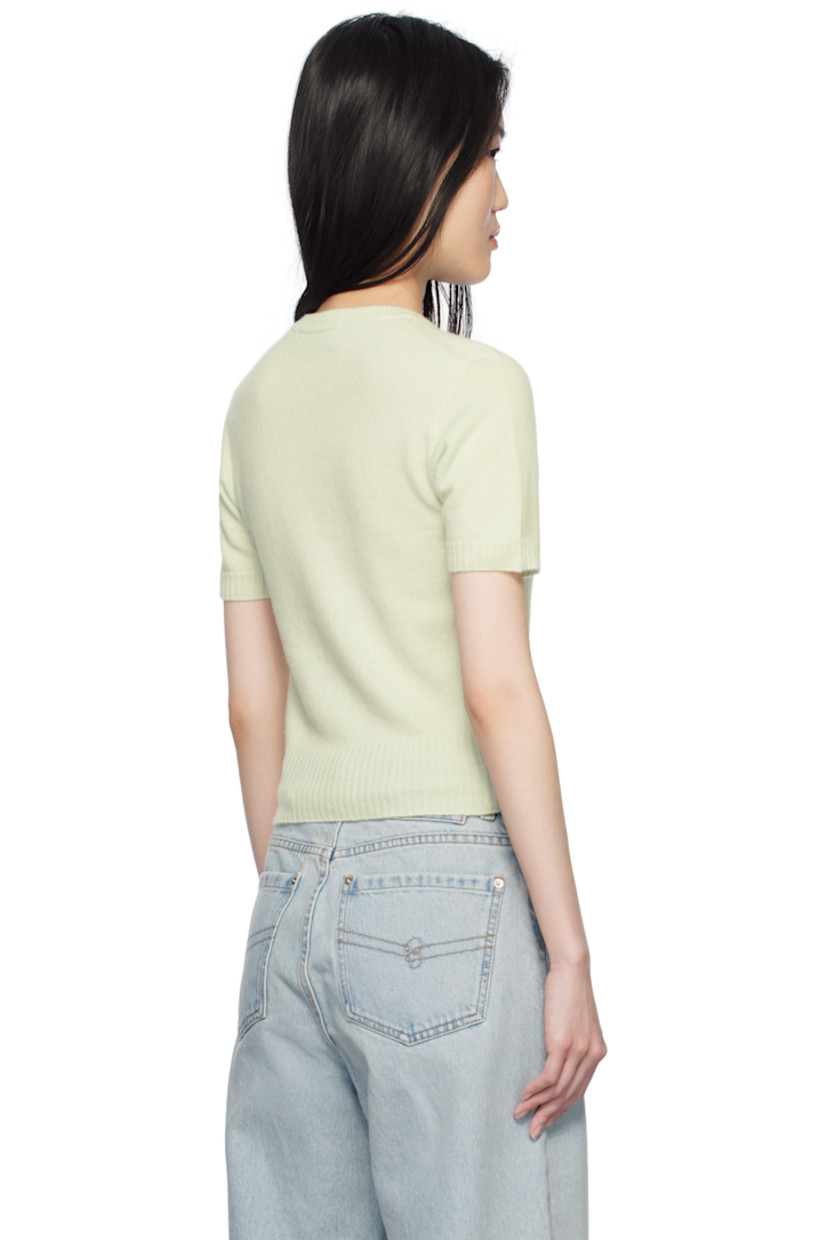 Knit cashmere sweater. 

· Rib-knit crewneck, cropped hem, and cuffs
· Crystal-cut logo appliqués at front

Supplier color: Canary green