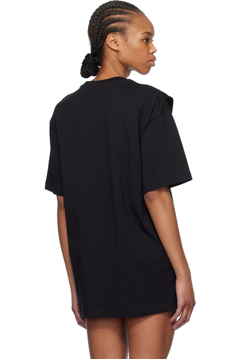 Cotton jersey T-shirt. 

· Rib-knit crewneck 
· Satin sash-style overlay with crystal-cut text appliqués
· Dropped shoulders

Supplier color: Black