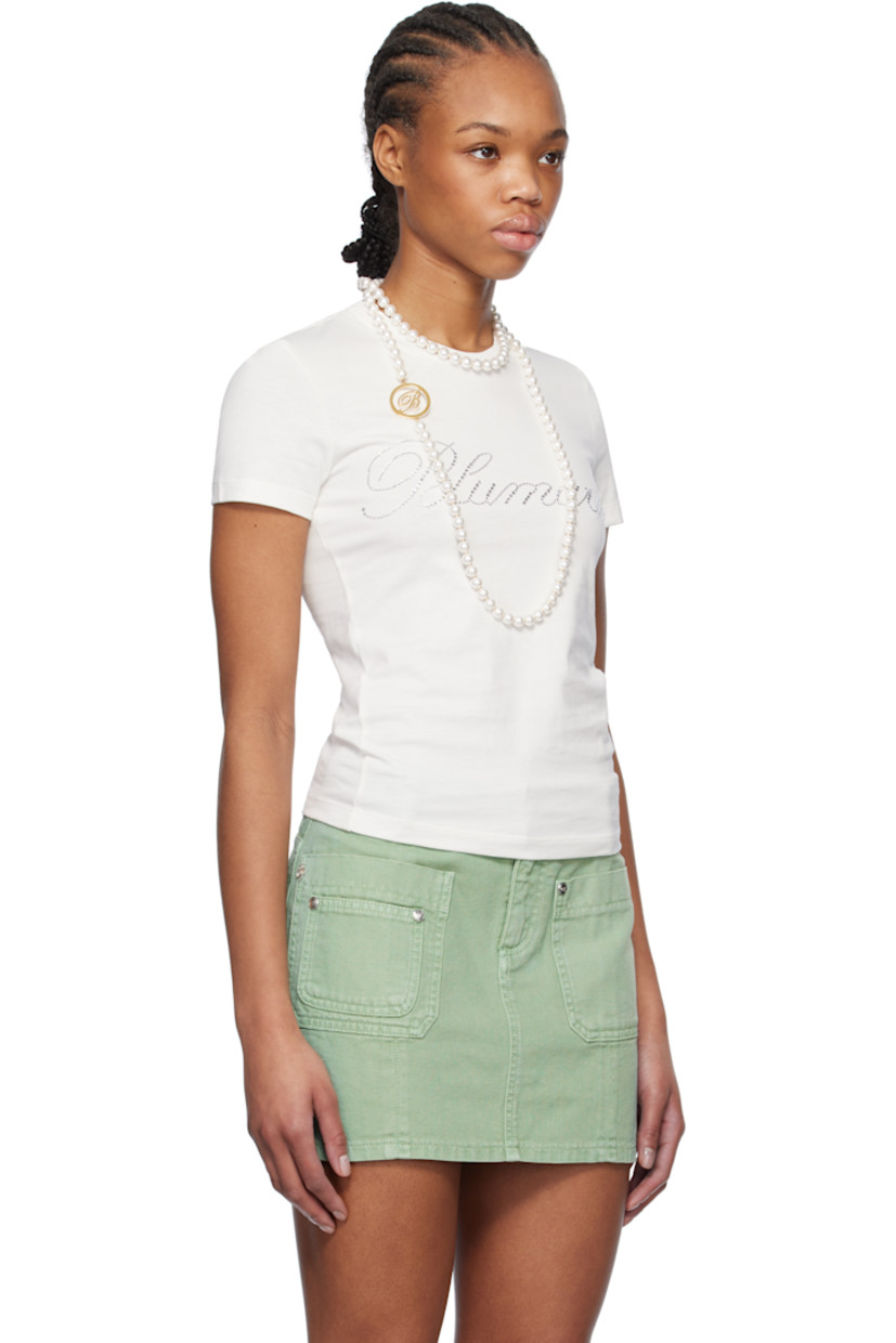 Cotton jersey T-shirt. 

· Rib-knit crewneck
· Crystal-cut logo appliqués at chest

Supplier color: Optical white