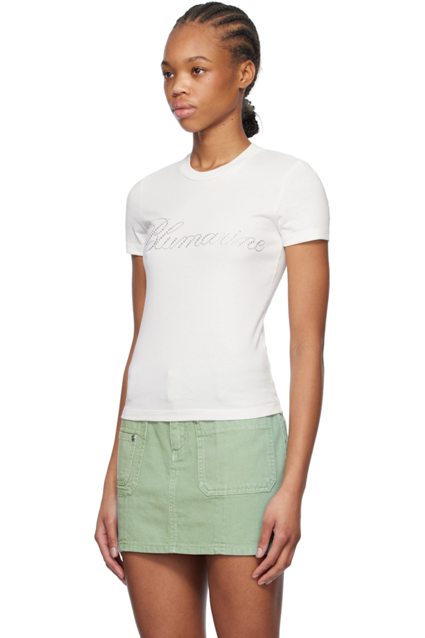 Cotton jersey T-shirt. 

· Rib-knit crewneck
· Crystal-cut logo appliqués at chest

Supplier color: Optical white