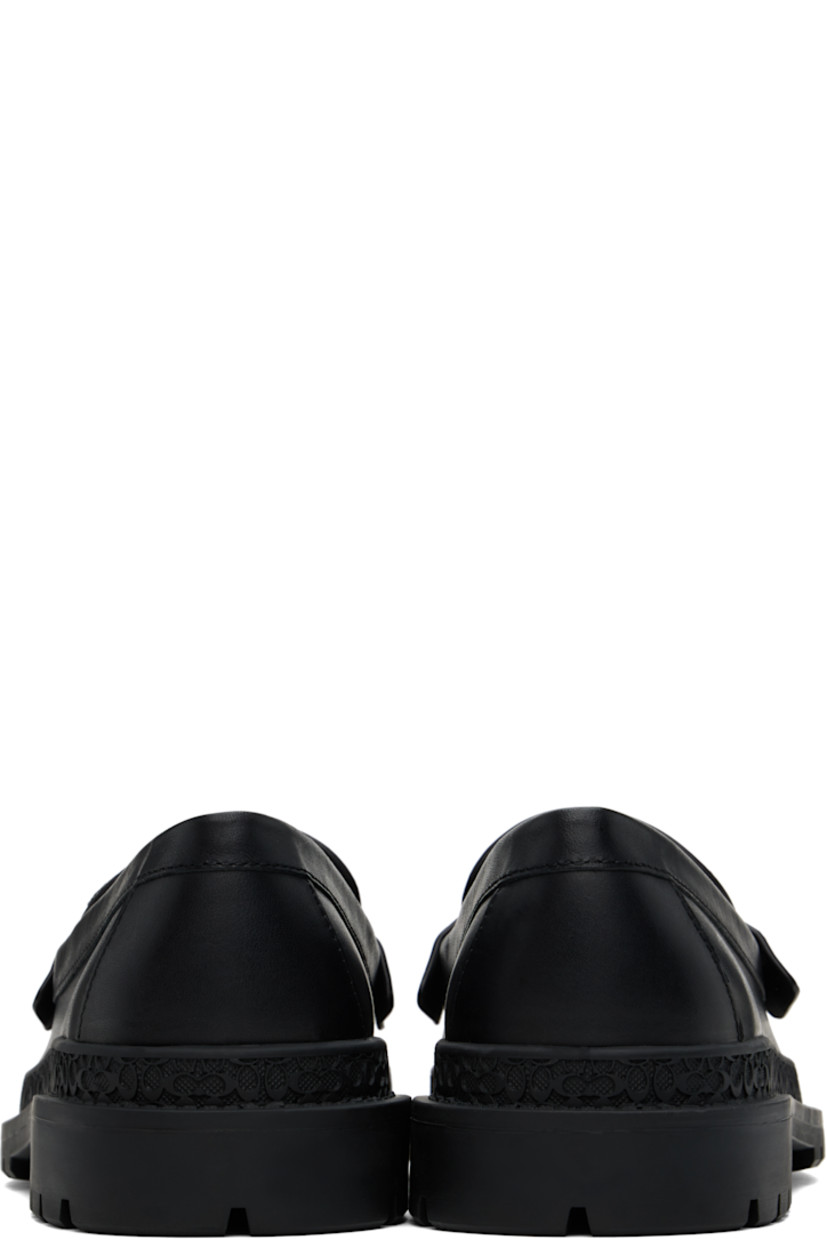 Buffed leather and canvas loafers in black.

· Moc toe
· Jacquard logo pattern at vamp
· Strap with cutout
· Buffed leather lining
· Logo pattern embossed at welt
· Treaded rubber sole

Supplier color: Black