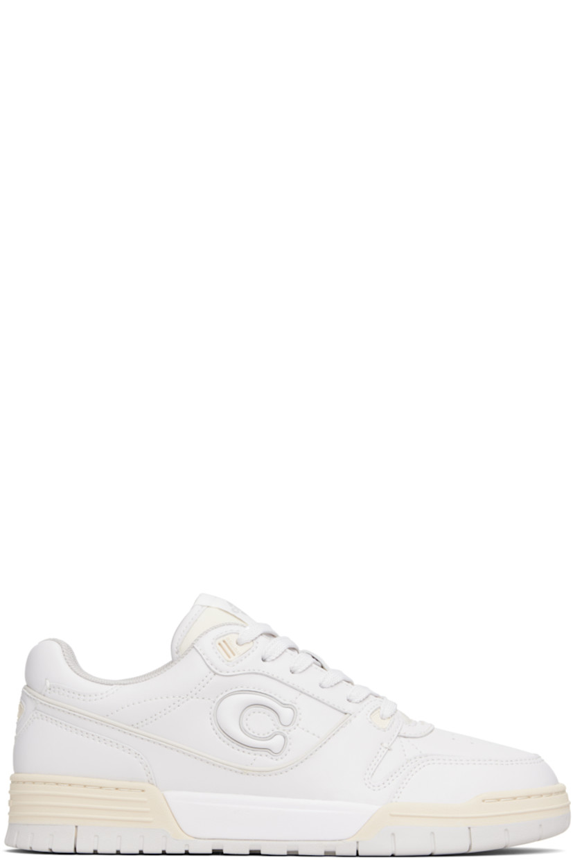 Low-top buffed leather sneakers.

· Perforated detailing at toe
· Lace-up closure
· Logo patch at padded tongue
· Padded collar
· Logo appliqué at outer side and heel counter
· Mesh lining
· Treaded rubber sole

Supplier color: Optic white