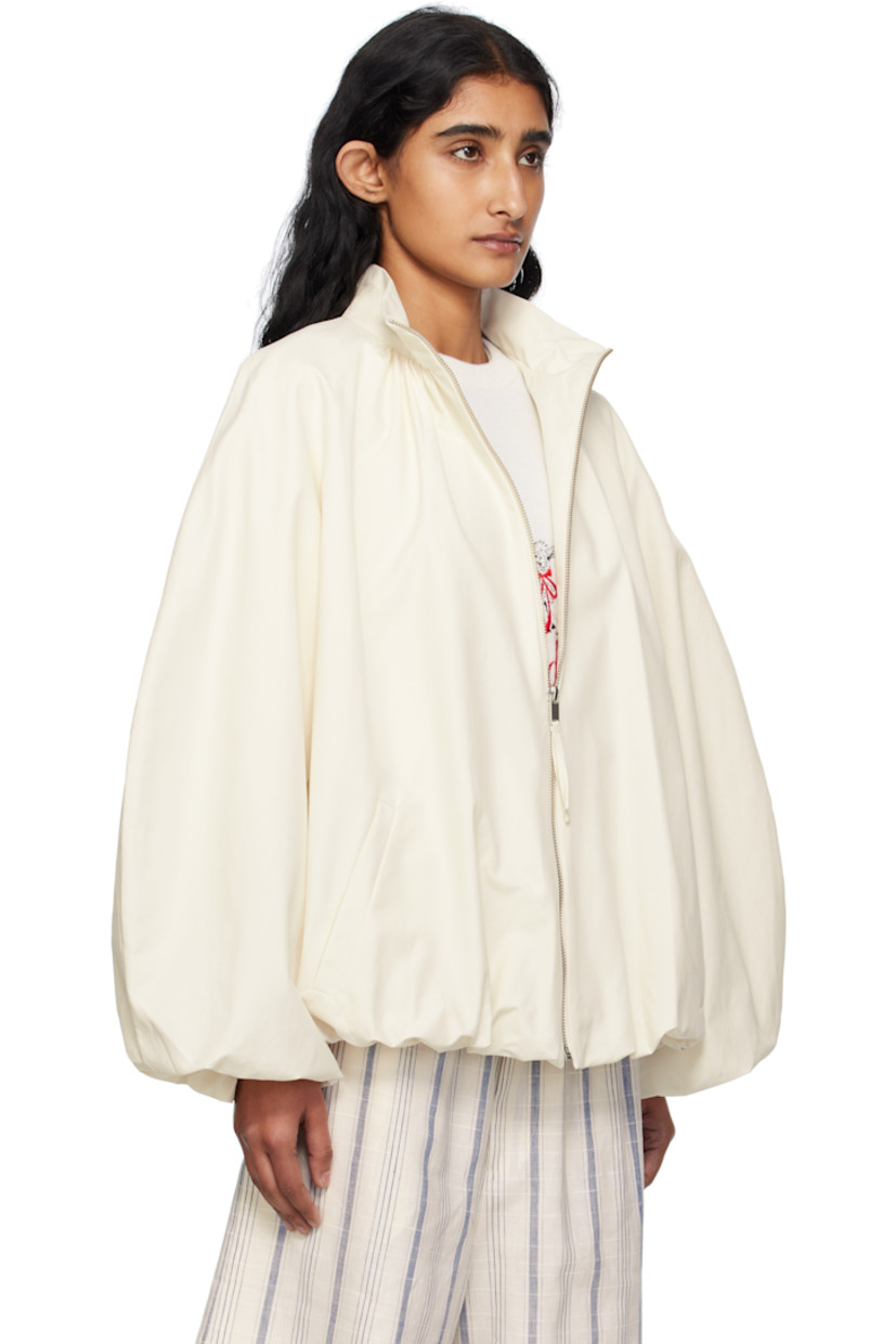 Coated cotton-blend twill jacket. 

· Ballooned construction
· Water-repellent
· ZDHC-certified
· Stand collar
· Zip closure
· Welt pockets at waist
· Raglan sleeves
· Gathering at back
· Full satin lining

Supplier color: White