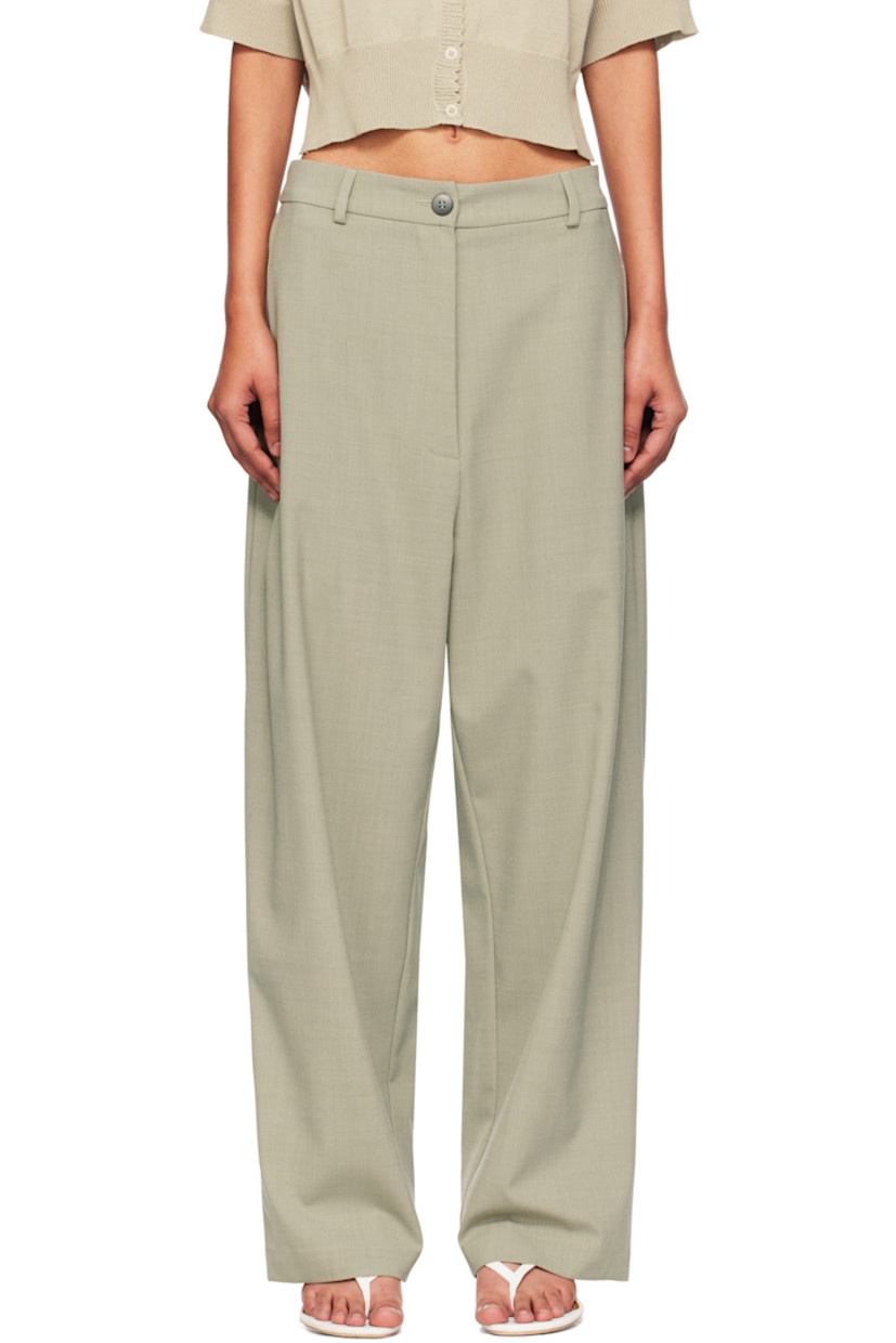Plain-woven stretch virgin wool-blend trousers.

· Certified OEKO-TEX® Standard 100
· Wide-leg 
· Belt loops at partially elasticized waistband 
· Two-pocket styling
· Zip fly 
· Pleat at outseams

Supplier color: Salvia