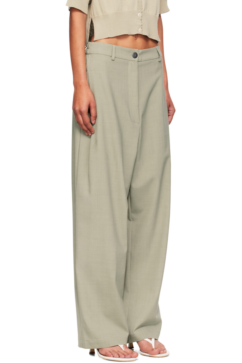 Plain-woven stretch virgin wool-blend trousers.

· Certified OEKO-TEX® Standard 100
· Wide-leg 
· Belt loops at partially elasticized waistband 
· Two-pocket styling
· Zip fly 
· Pleat at outseams

Supplier color: Salvia