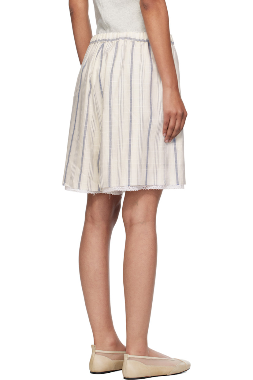 Cotton- and linen-blend twill shorts.

· BCI- and OEKO-TEX 100-certified
· Striped throughout
· Elasticized waistband
· Two-pocket styling
· Mock fly
· Exposed lace lining at hem
· Full cotton lining

Supplier color: Striped