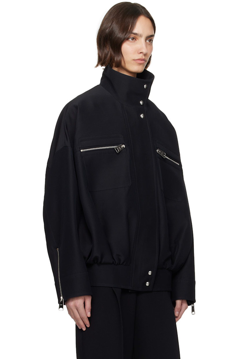 Wool- and viscose-blend faille bomber jacket. 

· Press-stud fastening at funnel neck
· Two-way zip closure with press-stud placket
· Zip pockets
· Dropped shoulders
· Zip vent at cuffs
· Partially elasticized back hem
· Full satin lining
· Logo-engraved silver-tone hardware

Supplier color: Black