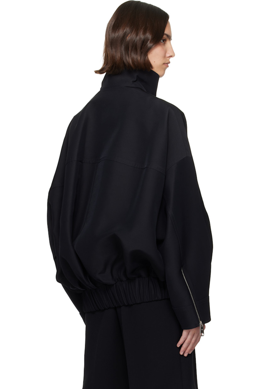 Wool- and viscose-blend faille bomber jacket. 

· Press-stud fastening at funnel neck
· Two-way zip closure with press-stud placket
· Zip pockets
· Dropped shoulders
· Zip vent at cuffs
· Partially elasticized back hem
· Full satin lining
· Logo-engraved silver-tone hardware

Supplier color: Black