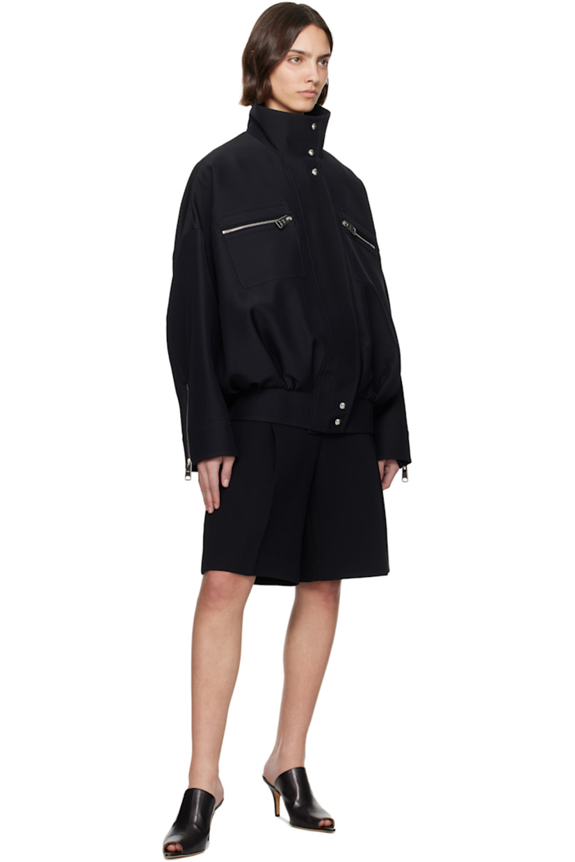 Wool- and viscose-blend faille bomber jacket. 

· Press-stud fastening at funnel neck
· Two-way zip closure with press-stud placket
· Zip pockets
· Dropped shoulders
· Zip vent at cuffs
· Partially elasticized back hem
· Full satin lining
· Logo-engraved silver-tone hardware

Supplier color: Black