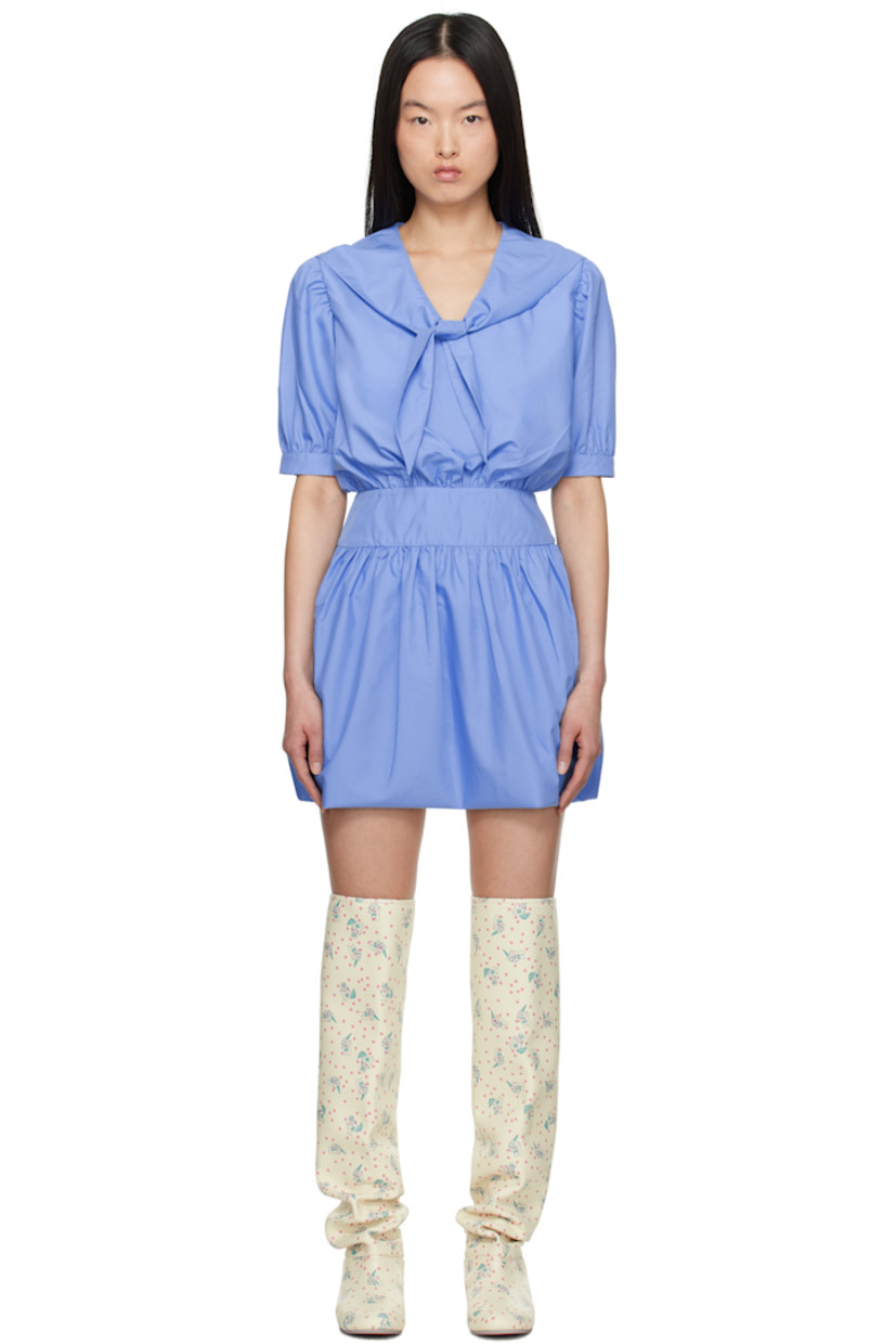 Cotton poplin minidress. Gathering throughout.

· Self-tie fastening at sailor collar
· Button fastening at cuffs
· Zip closure at back

Supplier color: Blue