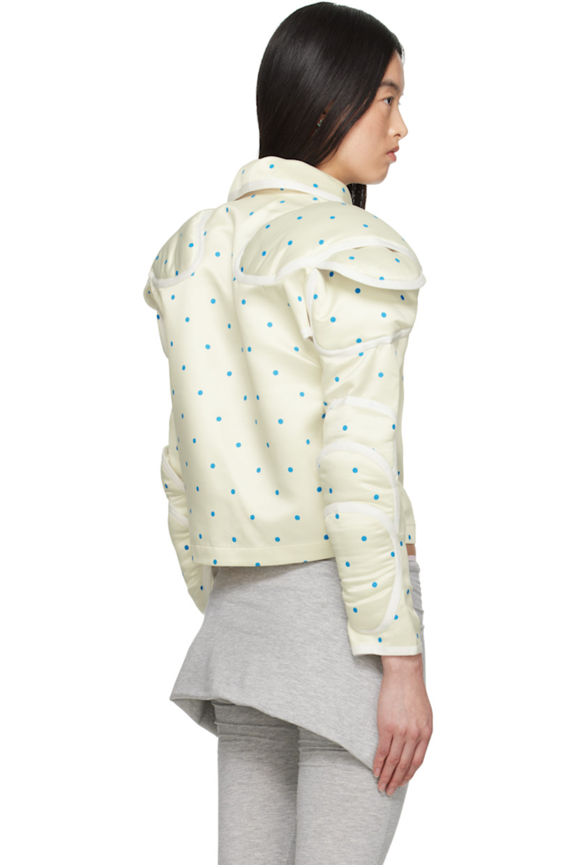 Nylon satin blazer. Polka-dot pattern printed throughout.

· Peter Pan collar
· Press-stud closure
· Vent at underarms
· Layered padded panels at raglan sleeves
· Unlined

Supplier color: Polka dots