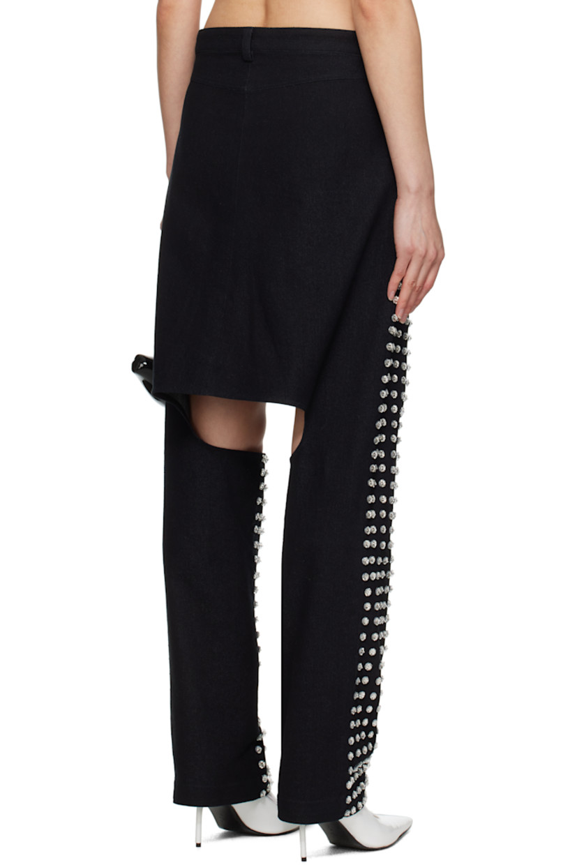 Non-stretch denim jeans. Crystal-cut accents throughout.

· Belt loops
· Two-pocket styling
· Zip fly
· Cutout at dropped inseam

Supplier color: Black