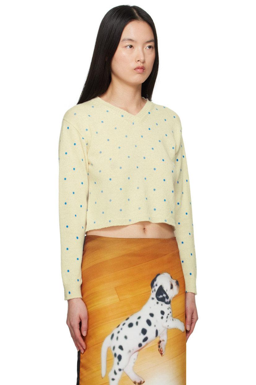 Knit merino lambswool sweater. Polka-dot pattern printed throughout. 

· Rib-knit V-neck, hem, and cuffs
· Cropped hem
· Dropped shoulders

Supplier color: Polka dots