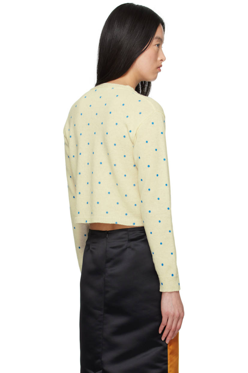 Knit merino lambswool sweater. Polka-dot pattern printed throughout. 

· Rib-knit V-neck, hem, and cuffs
· Cropped hem
· Dropped shoulders

Supplier color: Polka dots