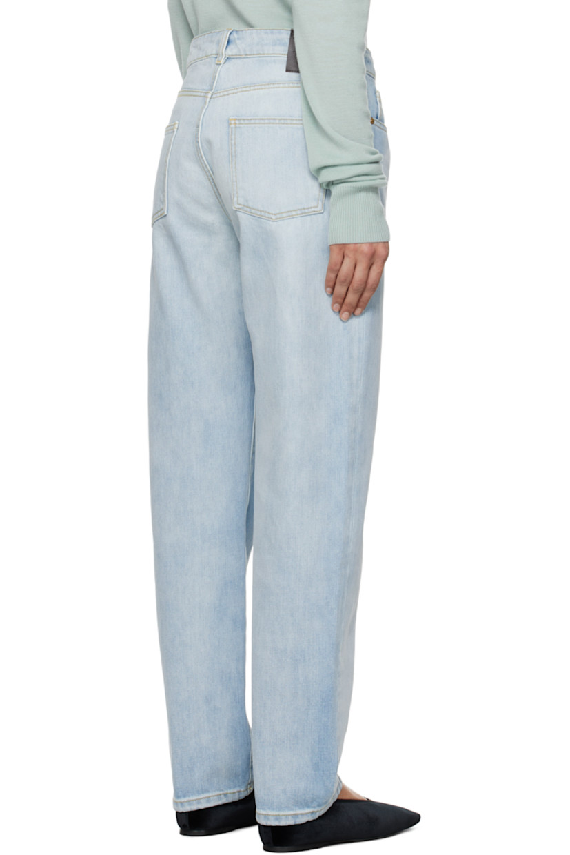 Non-stretch recycled cotton-blend denim jeans.

· Mid-rise
· Belt loops
· Five-pocket styling
· Zip fly
· Leather logo patch at back waistband 
· Contrast stitching in yellow

Supplier color: Light blue