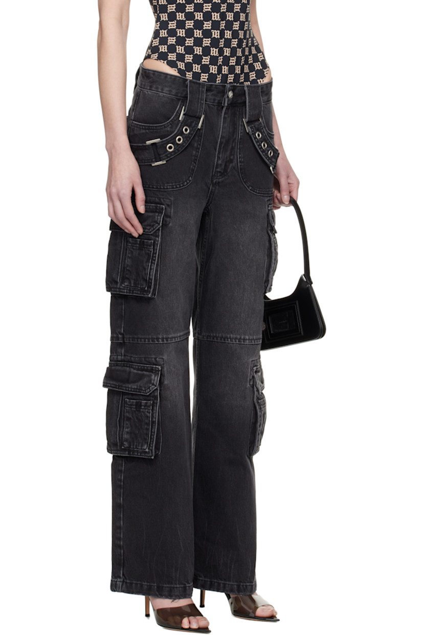 Non-stretch organic and recycled cotton-blend denim jeans. Fading and subtle distressing throughout.

· Belt loops
· Four-pocket styling
· Zip-fly
· Harness-style straps at front
· Cargo pockets at outseams
· Logo plaque at back pocket

Supplier color: Black
