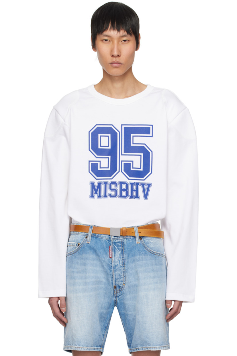 Heavyweight cotton jersey T-shirt.

· Rib-knit crewneck
· Text and logo printed at front
· Padded shoulders

Supplier color: White