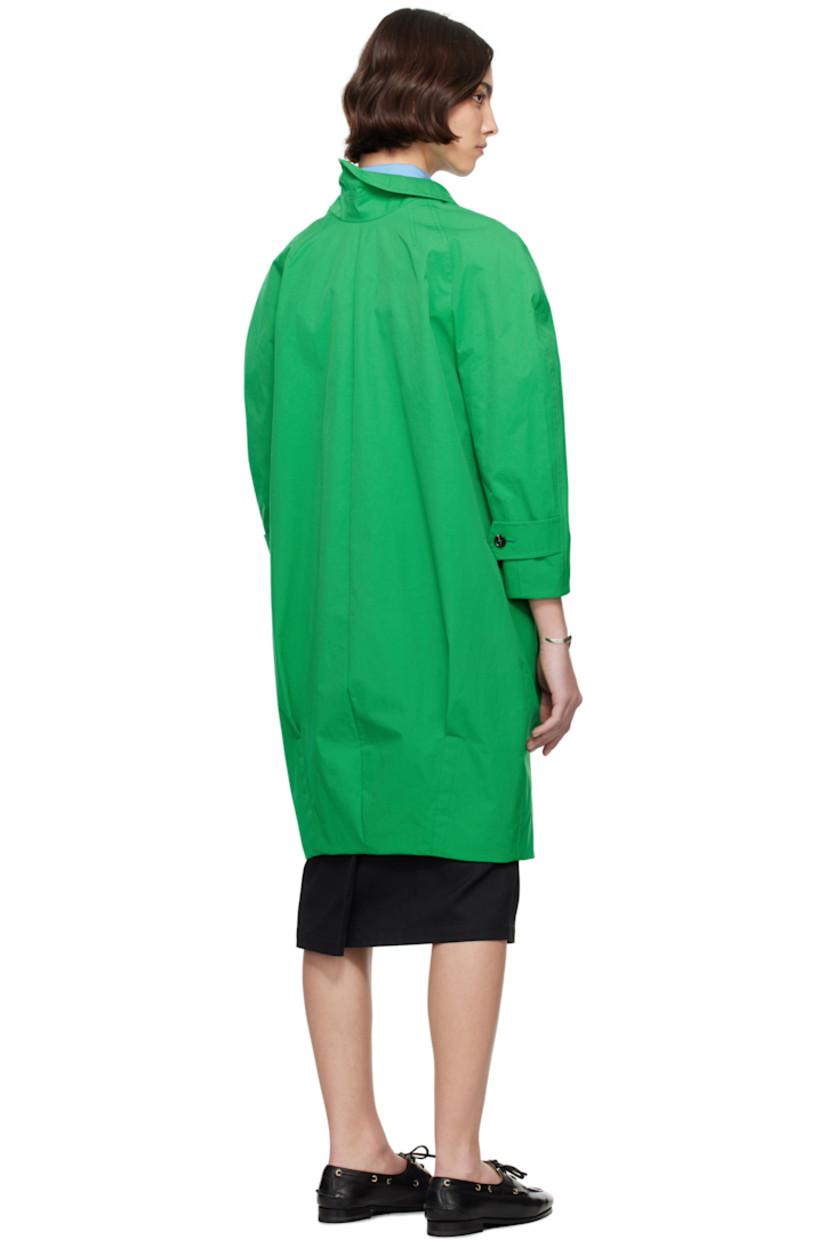 Polyester twill coat.

· Spread collar
· Concealed button closure
· Welt pockets
· Darts at front and back
· Concealed button tab at front hem
· Adjustable button tab at cuffs
· Zip pocket at interior
· Full plain-woven lining

Supplier color: Fern green