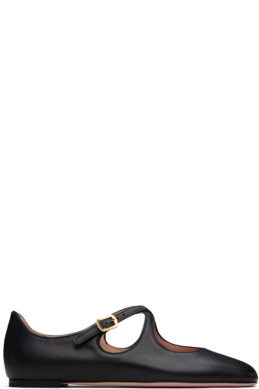 Nappa lambskin ballerina flats in black.

· Square toe
· Crisscrossing straps at vamp
· Pin-buckle fastening
· Buffed leather and suede lining
· Leather heel with rubber injection
· Nubuck leather sole
· Logo-engraved gold-tone hardware

Supplier color: Black
