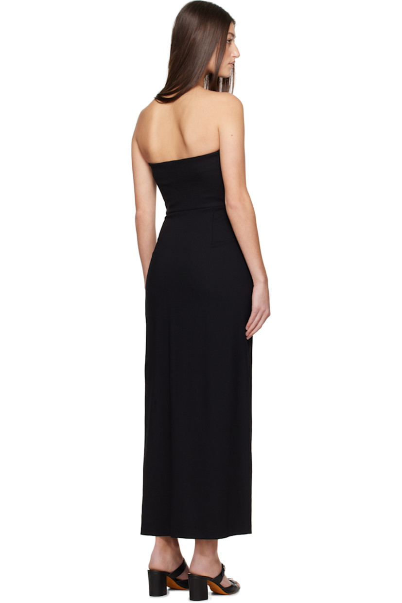 Lightweight stretch wool crêpe maxi dress. 

· Elasticized straight neck
· Darts at chest 
· Concealed zip closure at side seam 
· Vented side seam 

Supplier color: Black
