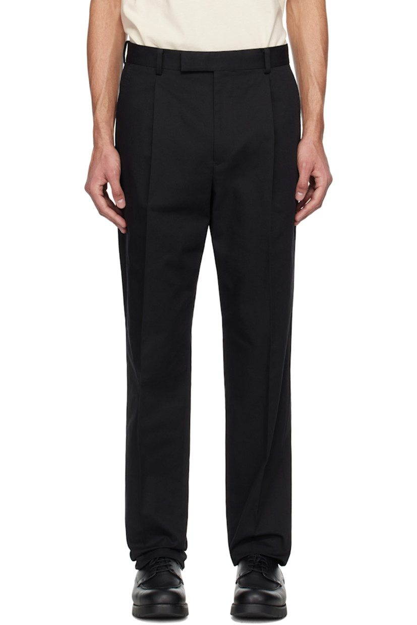 Cotton-blend twill trousers. 

· Belt loops
· Four-pocket styling
�· Zip-fly
· Pleats at front
· Creased legs
· Unfinished hem 
· Partial cupro satin lining 

Supplier color: Black