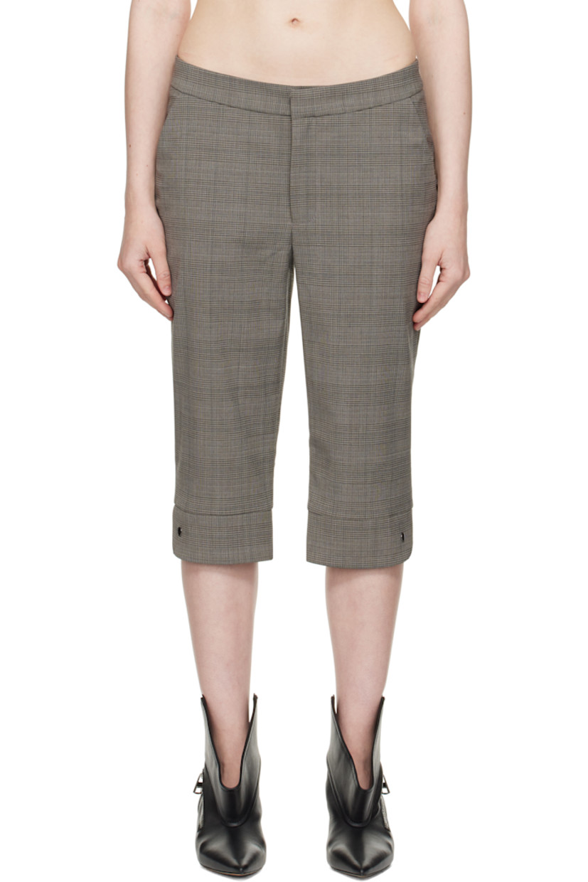 Stretch polyester- and wool-blend delaine trousers. Glen check pattern throughout.

· Two-pocket styling
· Zip fly
· Press-stud fastening at cuffs

Supplier color: Gray/Beige Glen plaid