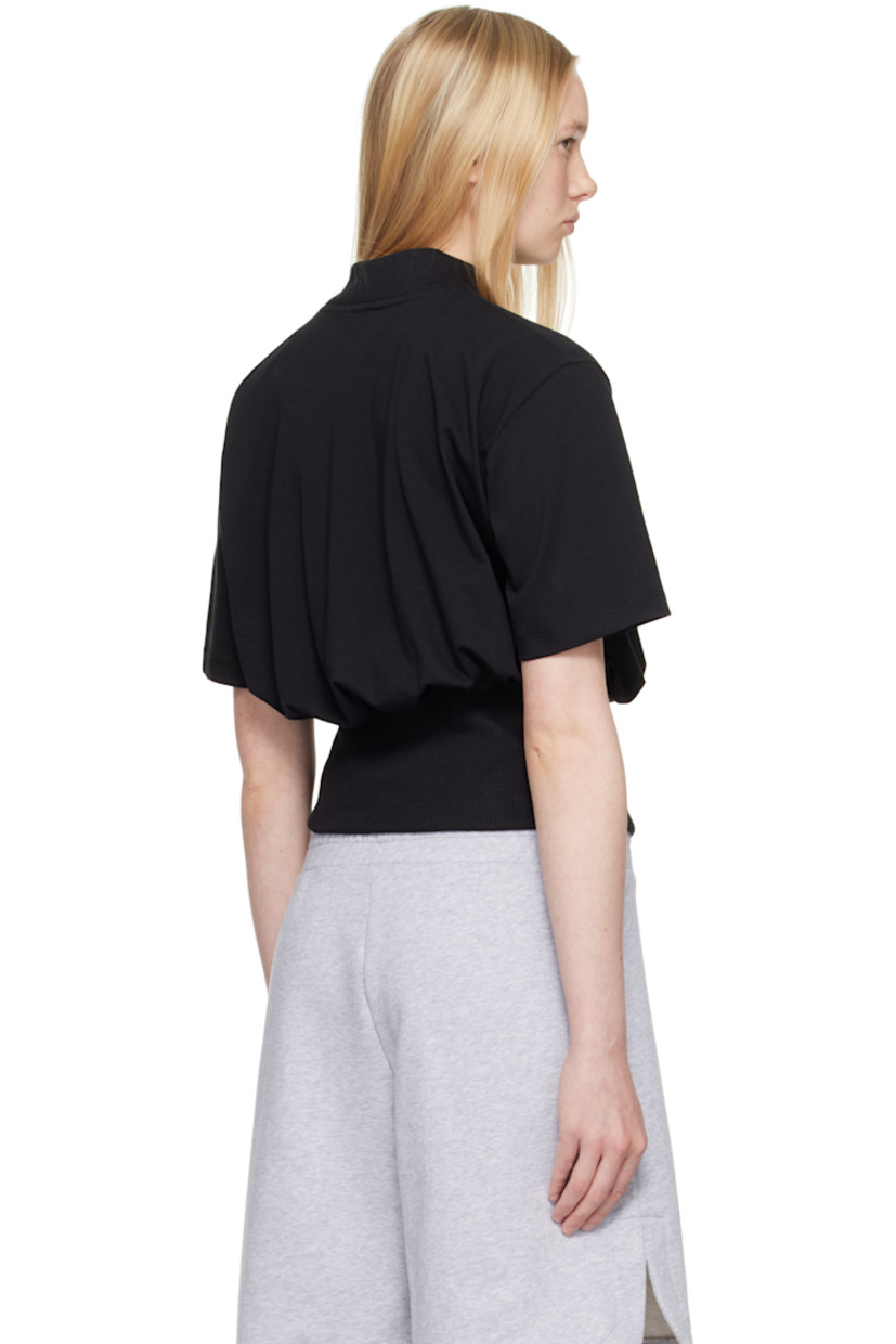 Cotton jersey T-shirt.

· Rib-knit mock neck and hem
· Extended trim at collar

Supplier color: Black