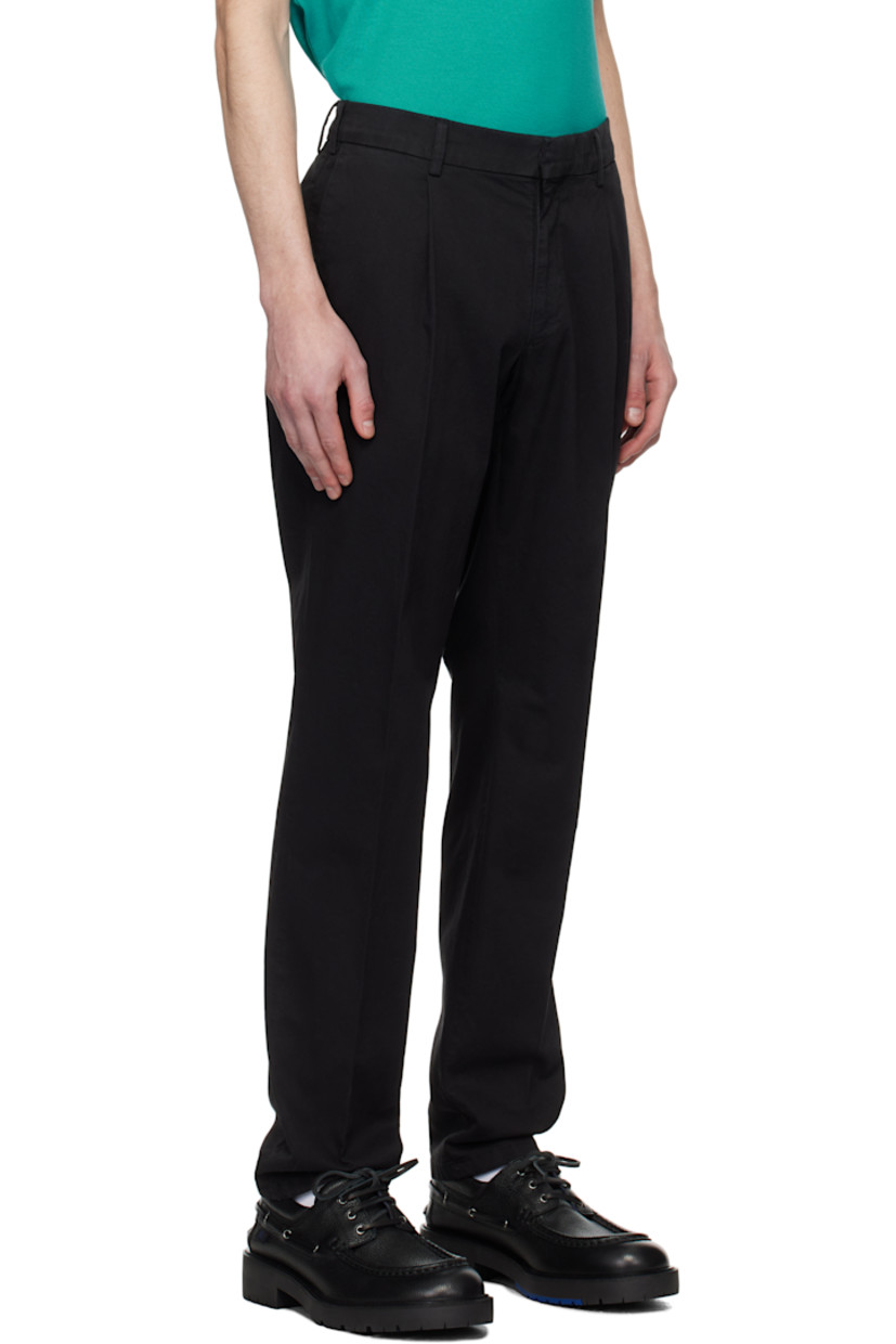 Stretch cotton twill trousers. 

· Belt loops
· Four-pocket styling
· Zip-fly
· Central creases at front and back

Supplier color: Black