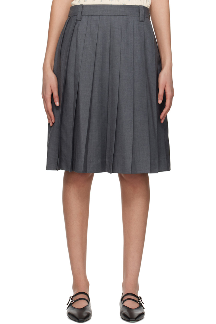 Polyester- and rayon-blend twill midi skirt. Knife pleats throughout. 

· Belt loops 
· Concealed zip closure at side seam 
· Logo embroidered at back waistband 
· Full satin lining 

Supplier color: Charcoal grey