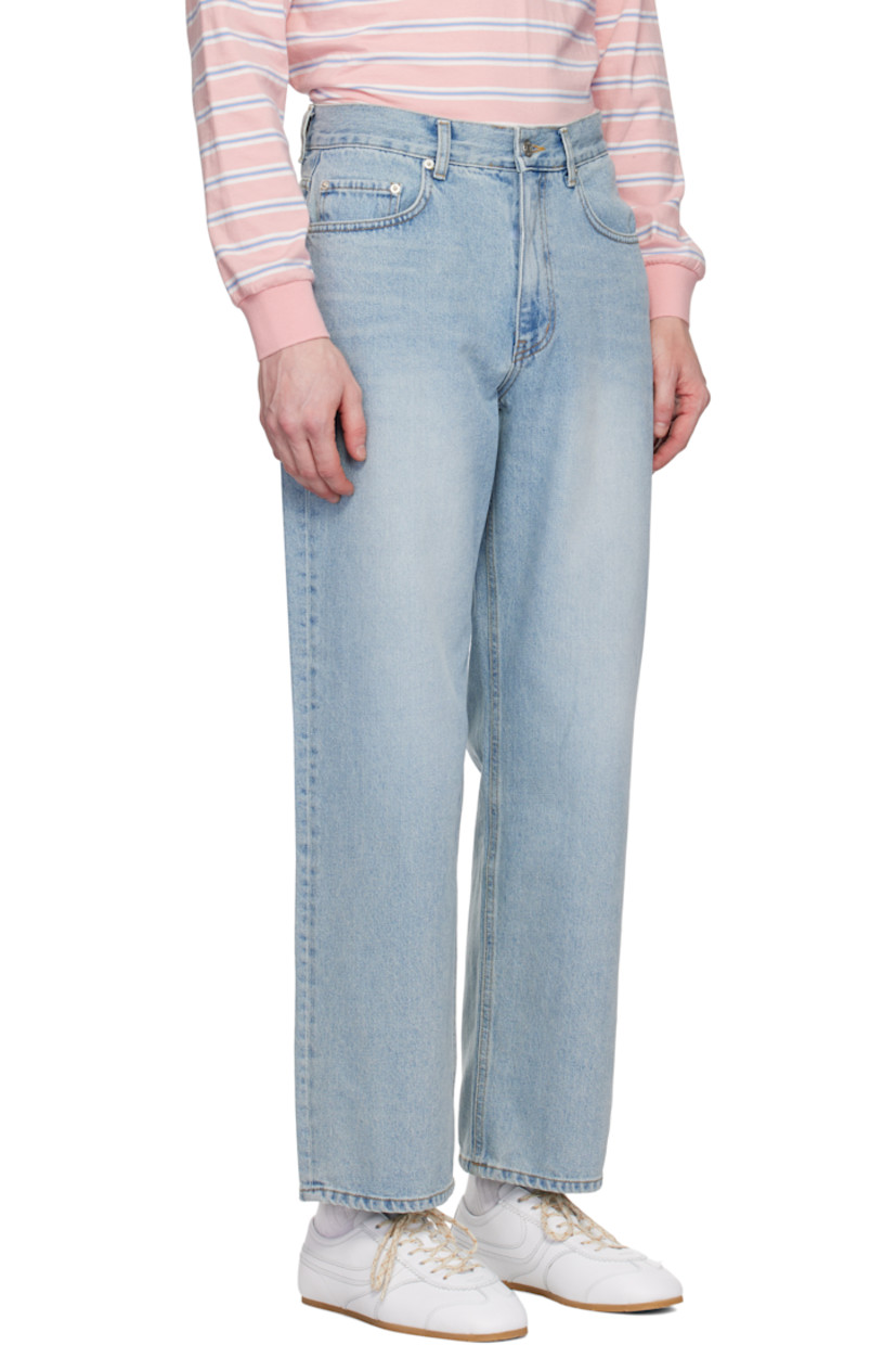 Loose-fit non-stretch denim jeans. Fading and whiskering throughout.

· Low-rise
· Belt loops
· Five-pocket styling
· Zip fly
· Leather logo patch at back waistband
· Logo flag at back pocket
· Logo-engraved silver-tone hardware
· Contrast stitching in tan

Supplier color: Light blue