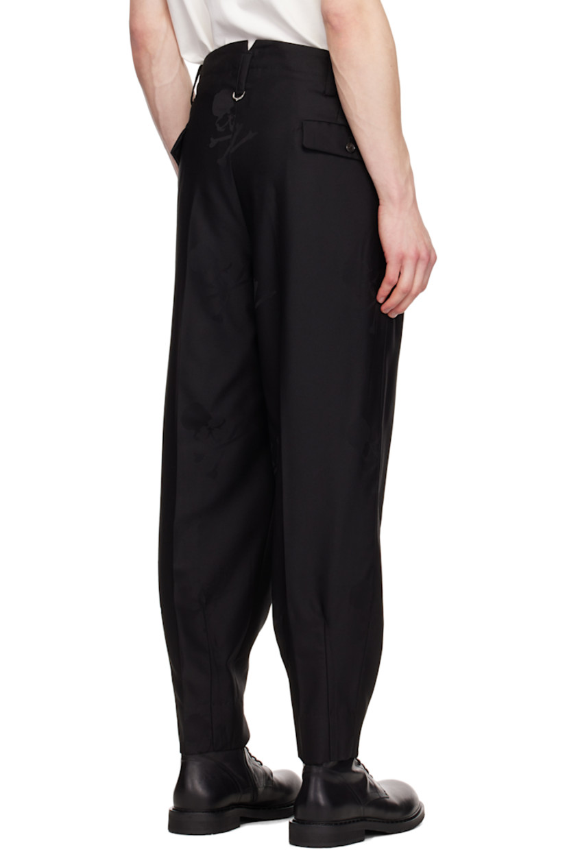 Plain-woven wool trousers. 

· D-rings at belt loops
· Detachable logo-printed leather strap at belt loop
· Four-pocket styling
· Zip fly
· Pleats at front 
· Creased legs
· Jacquard logo pattern at back 
· Partially lined

Supplier color: Black