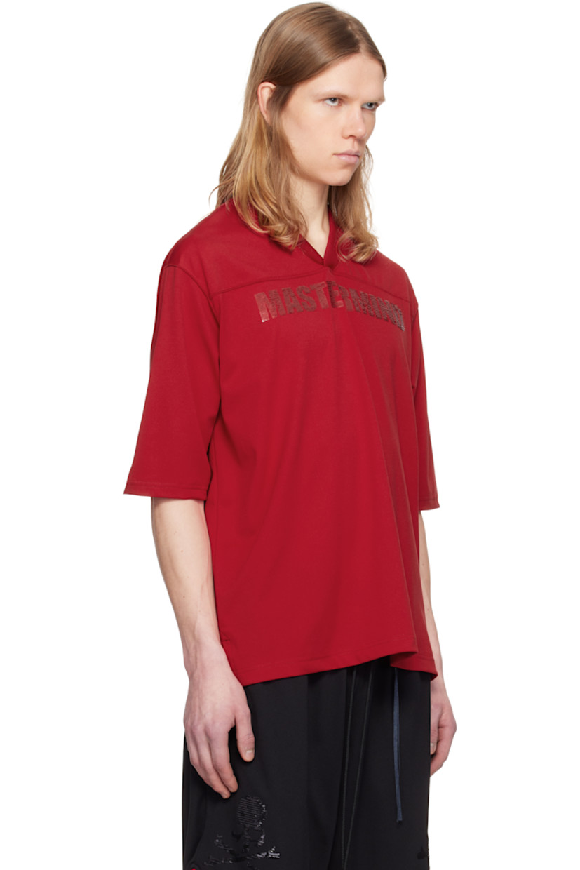 Stretch polyester jersey top.

· Rib-knit V-neck
· Sequinned logo and logo graphic at chest and back
· Logo flags at hem
· Logo graphic printed at vented side seams
· Detachable logo-printed trim at interior

Supplier color: Red