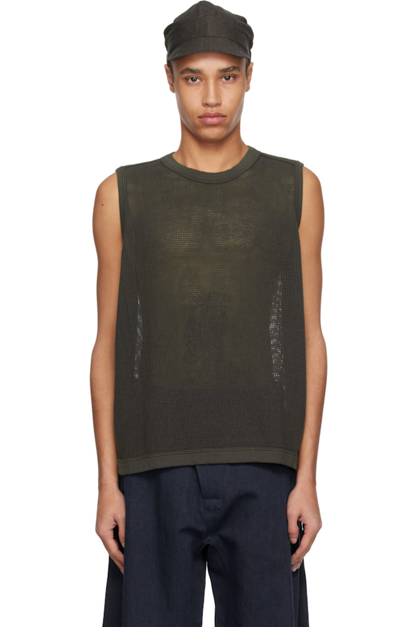 Open-knit cotton tank top.

· Rib-knit crewneck, hem, and cuffs
· Offset seam at shoulders
· Central seam at back

Part of the O-Project collection.

Supplier color: Off-black
