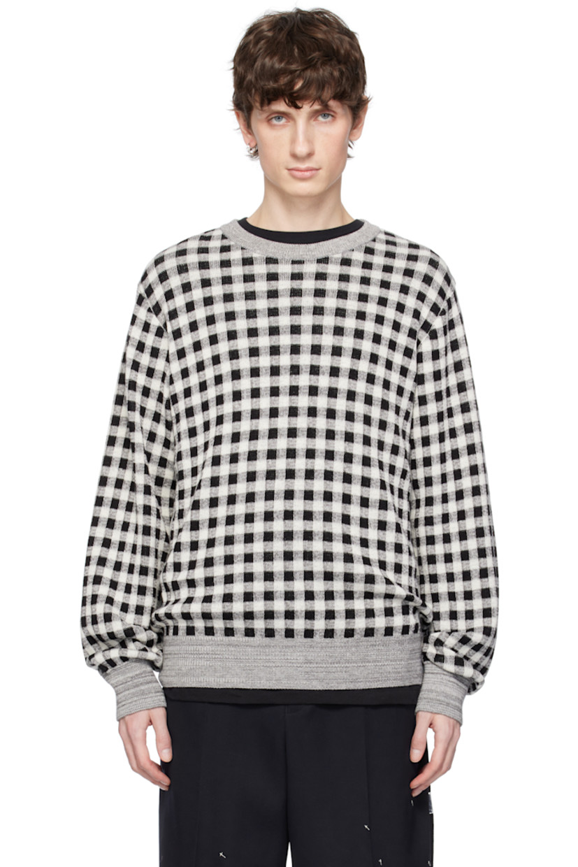 Knit wool- and cotton-blend sweater.  

· Jacquard check pattern throughout. 
· Rib-knit crewneck, hem, and cuffs

Supplier color: Black/White