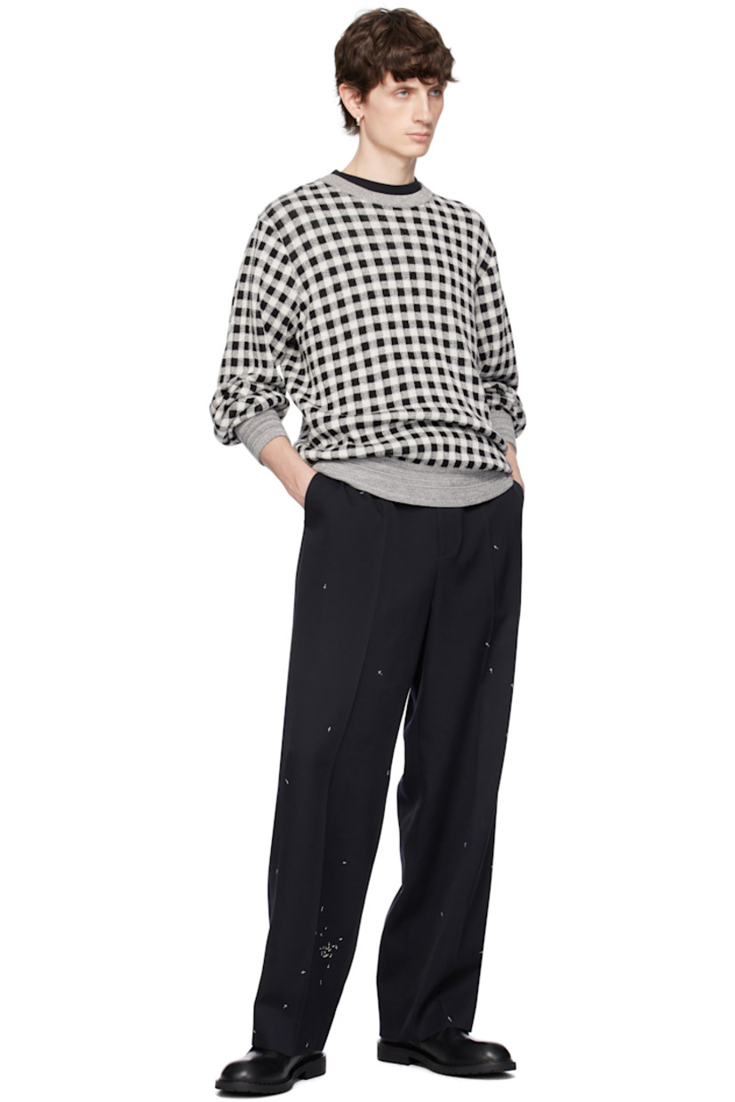 Knit wool- and cotton-blend sweater.  

· Jacquard check pattern throughout. 
· Rib-knit crewneck, hem, and cuffs

Supplier color: Black/White