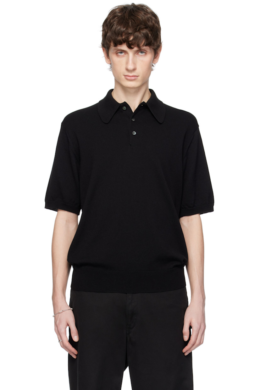 Knit wool- and cotton-blend polo.  

· Rib-knit spread collar, hem, and cuffs
· Three-button placket
· Mother-of-pearl hardware

Supplier color: Black