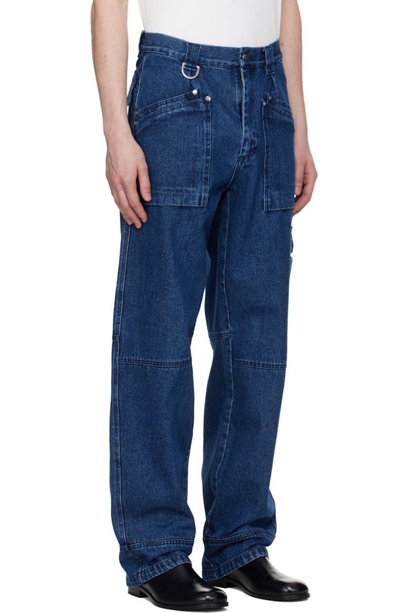 Non-stretch organic cotton denim jeans. Fading throughout.

· Paneled construction
· Belt loops
· Six-pocket styling
· Zip fly
· D-ring at front waist
· Patch pocket and cargo pocket at outseam
· Leather logo patch at back waistband
· Logo flag at back pocket
· Logo-engraved silver-tone hardware

Supplier color: Indigo