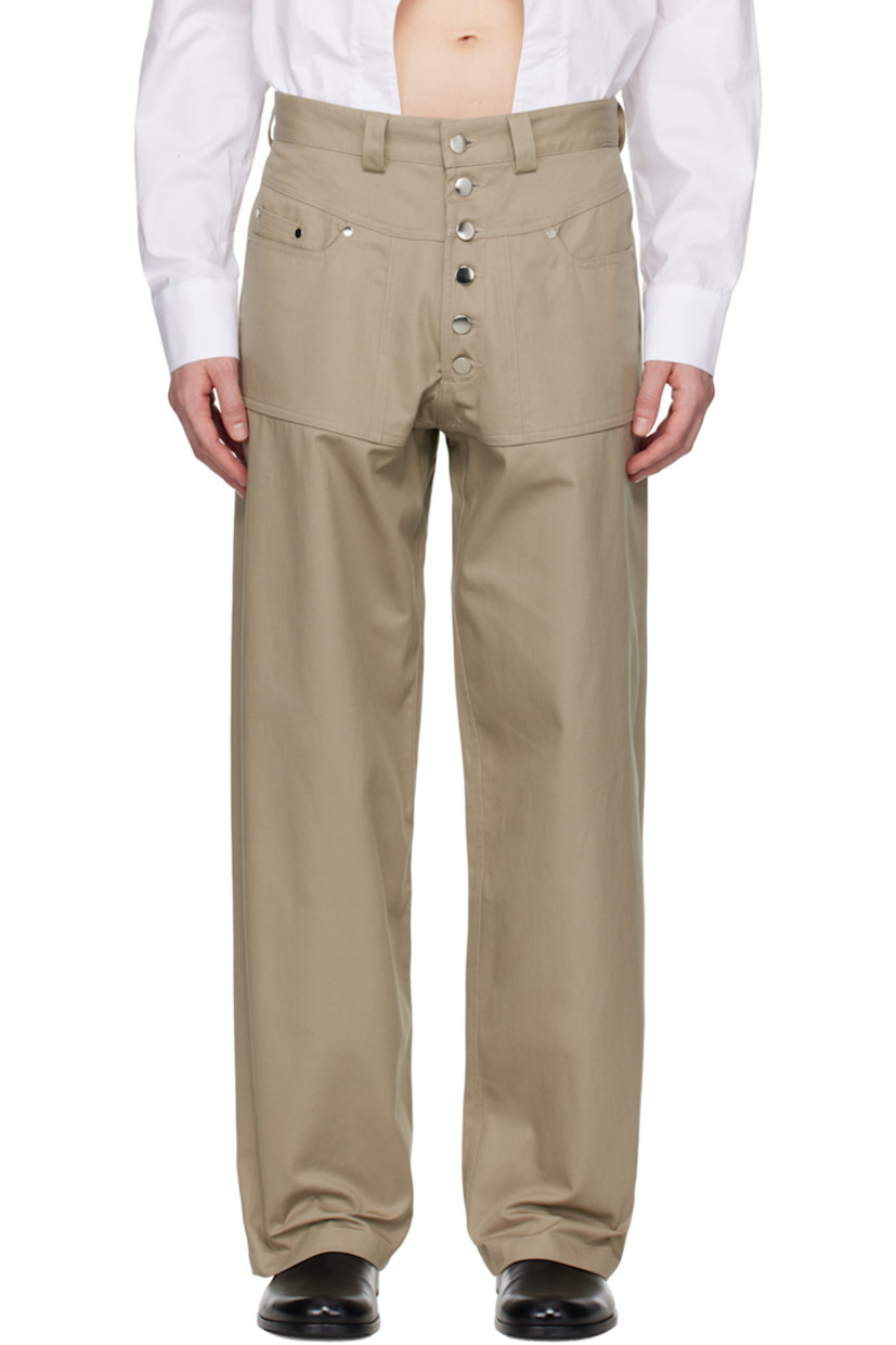 Wide-leg 240 gsm cotton twill trousers.

· Belt loops
· Five-pocket styling
· Exposed button fly
· Leather logo patch at back waistband
· Logo flag at back pocket
· Logo-engraved silver-tone hardware

Supplier color: Khaki