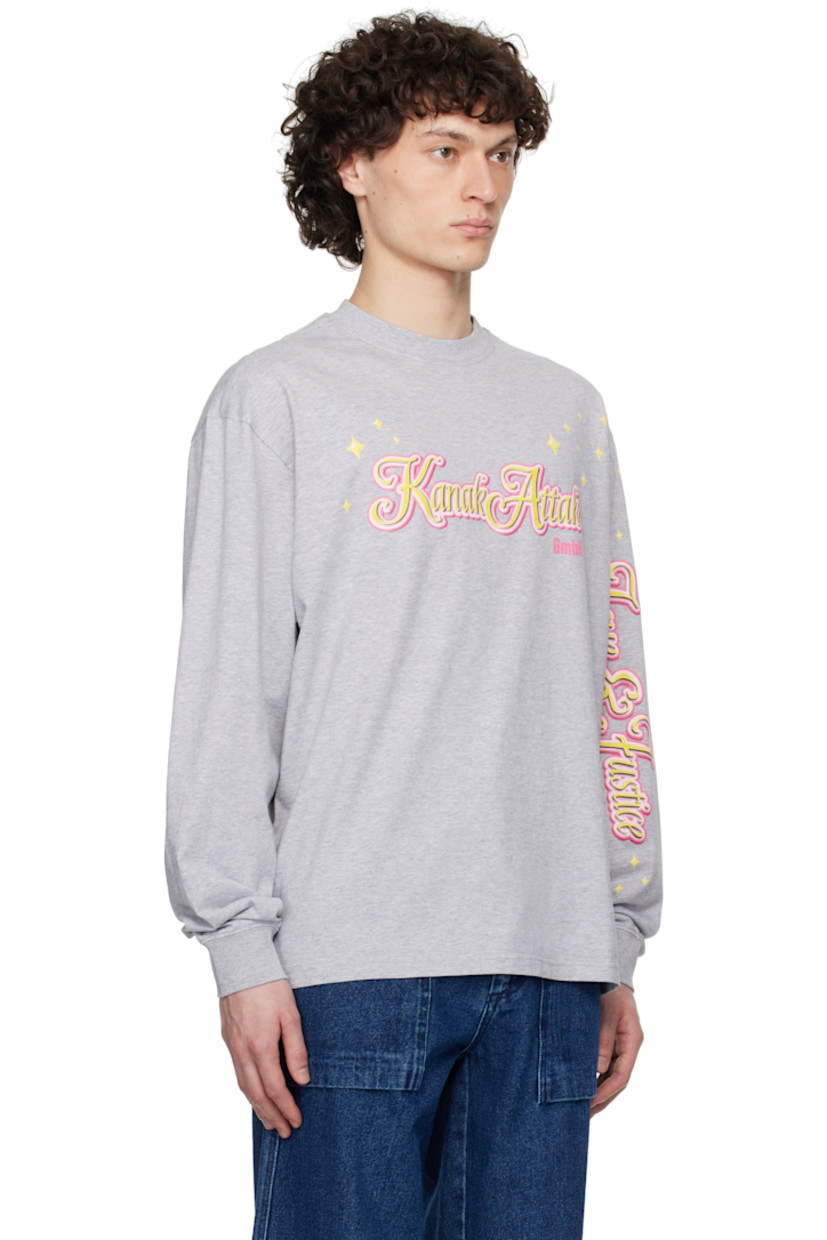 Cotton jersey T-shirt.

· Rib-knit crewneck and cuffs
· Text printed at chest and sleeve
· Logo printed at chest and back collar
· Dropped shoulders

Supplier color: Grey melange