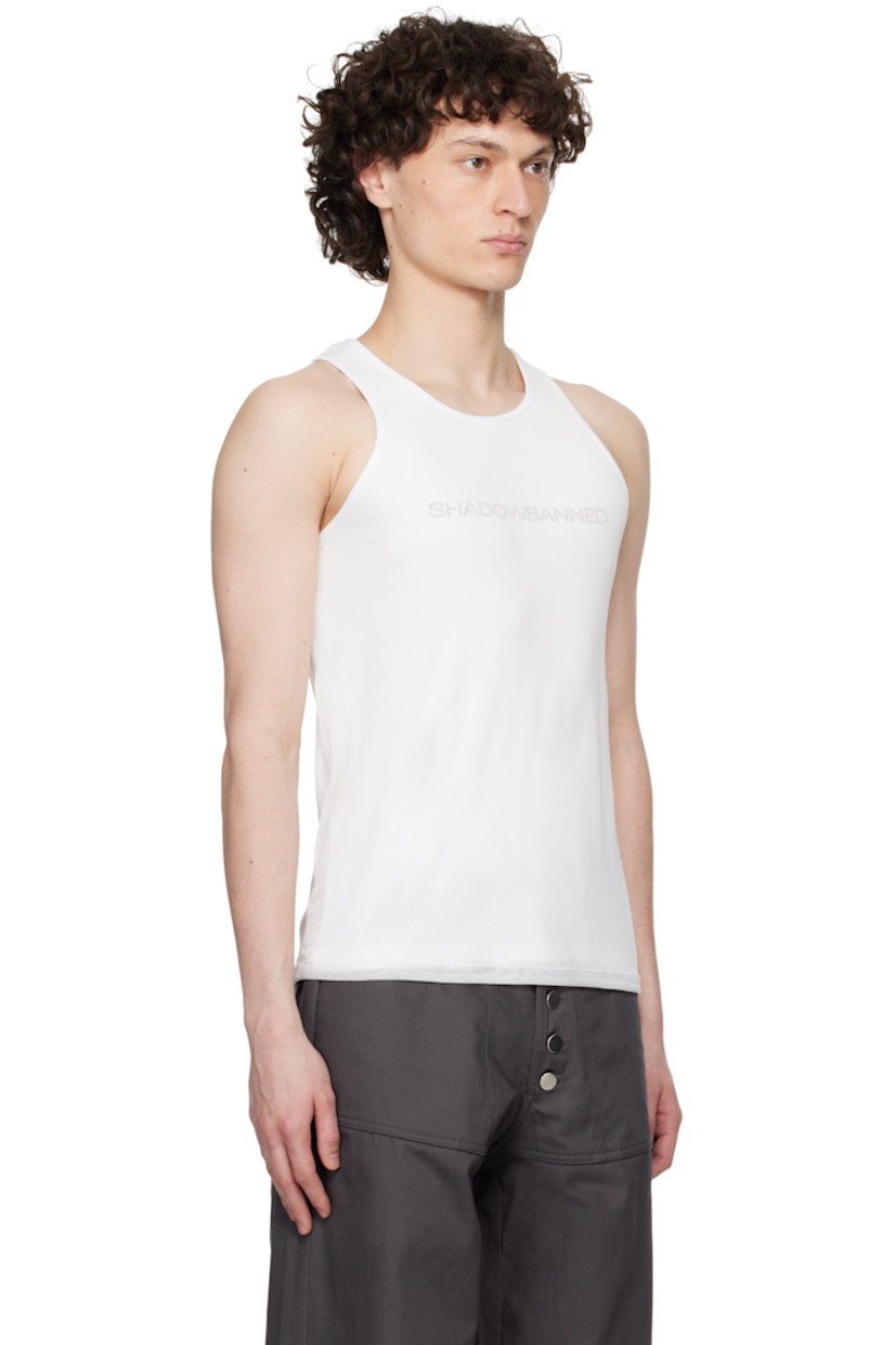 Stretch cotton ribbed jersey tank top. Integrated semi-sheer stretch polyester mesh overlay.

· Layered construction
· Scoop neck
· Text printed at chest
· Logo hardware at back collar

Supplier color: White