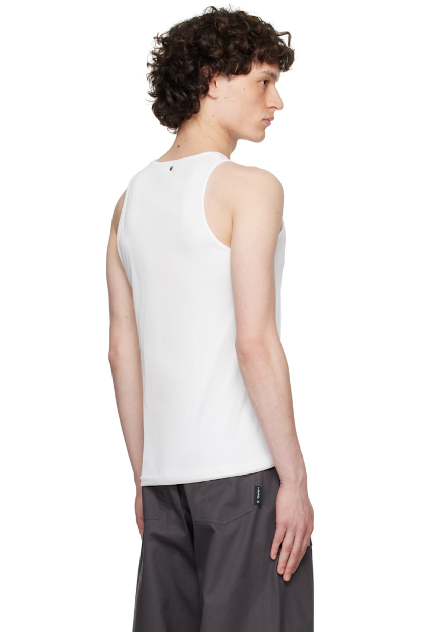 Stretch cotton ribbed jersey tank top. Integrated semi-sheer stretch polyester mesh overlay.

· Layered construction
· Scoop neck
· Text printed at chest
· Logo hardware at back collar

Supplier color: White