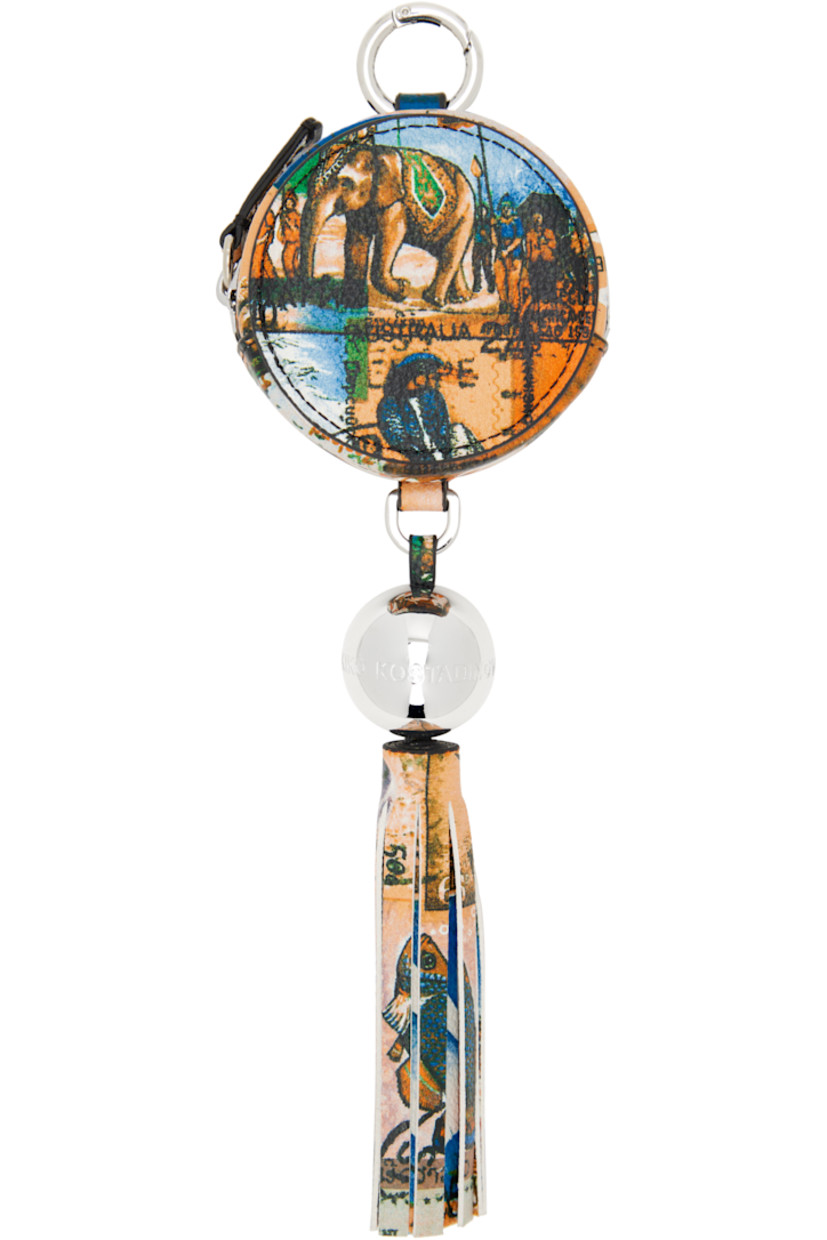 Grained calfskin coin pouch in multicolor.

· Graphics printed throughout
· Hinged ring at top
· Logo charm and tassel at drop 
· Zip closure
· H9.5" x W2.5" x 1.5"

Supplier color: Markarian print