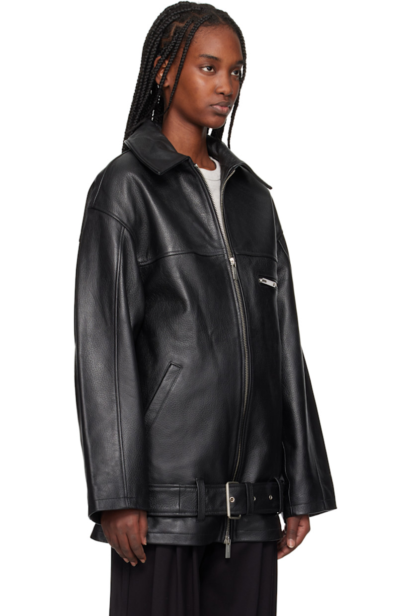 Oversized LWG-certified grained lambskin jacket.

· Paneled construction
· Spread collar
· Two-way zip closure
· Zip pocket at chest
· Welt pockets
· Detachable pin-buckle belt at hem
· Dropped shoulders
· Full satin lining

Supplier color: Black