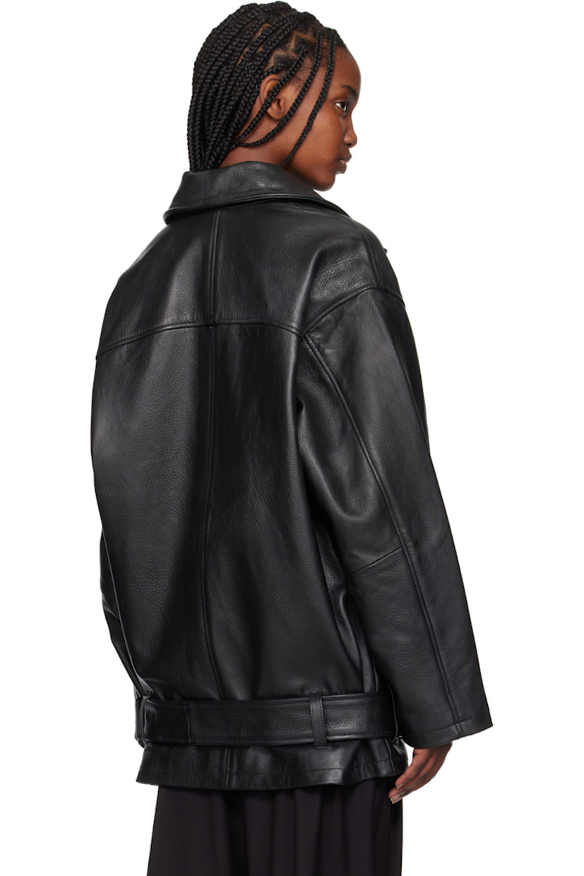 Oversized LWG-certified grained lambskin jacket.

· Paneled construction
· Spread collar
· Two-way zip closure
· Zip pocket at chest
· Welt pockets
· Detachable pin-buckle belt at hem
· Dropped shoulders
· Full satin lining

Supplier color: Black