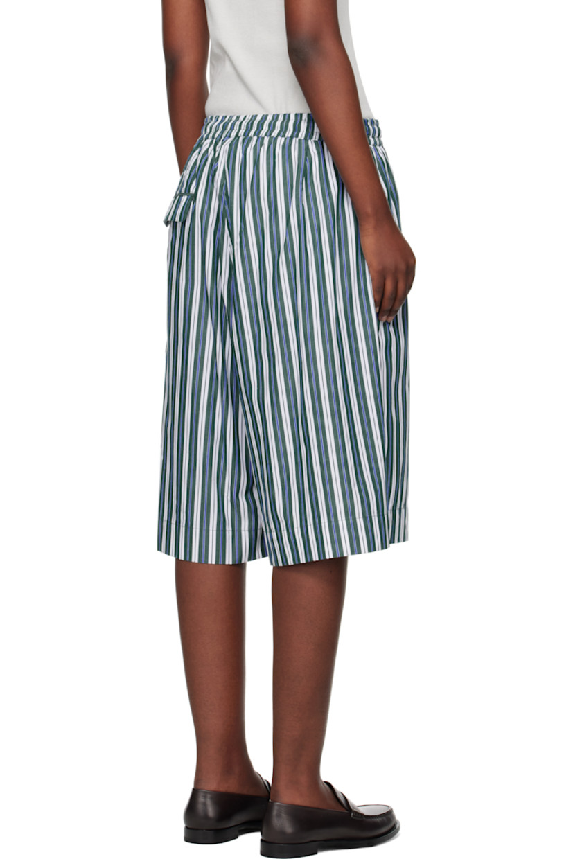 Wide-leg cotton poplin shorts. Striped pattern throughout. 

· Concealed drawstring at elasticized waistband 
· Three-pocket styling
· Mock fly
· Flap pocket at outseam

Supplier color: Striped green