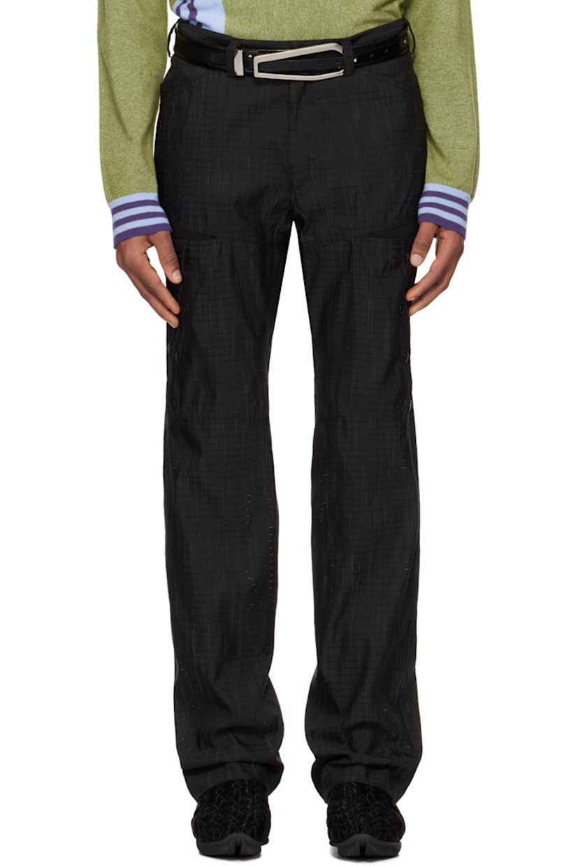 Polyester- and silk-blend twill trousers. 

· Belt loops
· Six-pocket styling
· Zip-fly
· Welt pocket and press-studs at legs
· Pinched seam at legs

Supplier color: Black obsidian/black sable