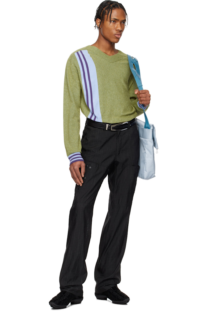 Polyester- and silk-blend twill trousers. 

· Belt loops
· Six-pocket styling
· Zip-fly
· Welt pocket and press-studs at legs
· Pinched seam at legs

Supplier color: Black obsidian/black sable