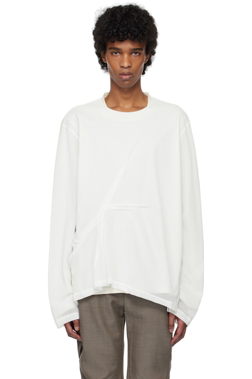 Cotton jersey and semi-sheer polyester mesh T-shirt.

· Layered construction
· Rib-knit trim at crewneck
· Pleated detailing at front
· Striped grosgrain trim at vented side seam

Supplier color: Off white/White