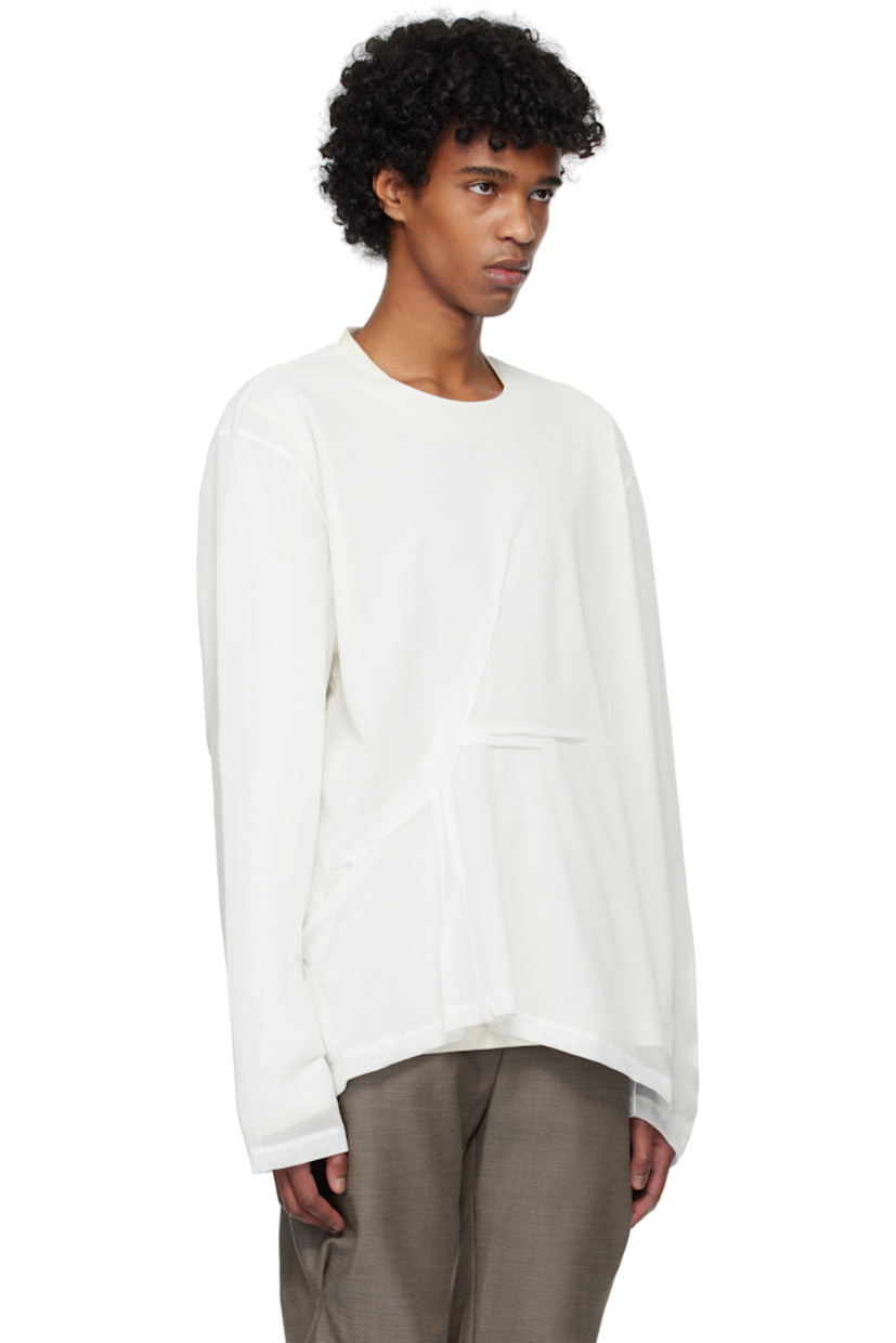 Cotton jersey and semi-sheer polyester mesh T-shirt.

· Layered construction
· Rib-knit trim at crewneck
· Pleated detailing at front
· Striped grosgrain trim at vented side seam

Supplier color: Off white/White