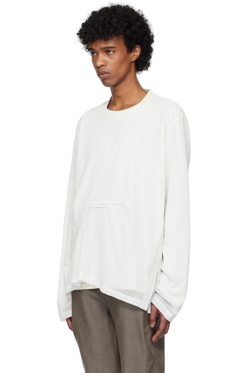 Cotton jersey and semi-sheer polyester mesh T-shirt.

· Layered construction
· Rib-knit trim at crewneck
· Pleated detailing at front
· Striped grosgrain trim at vented side seam

Supplier color: Off white/White